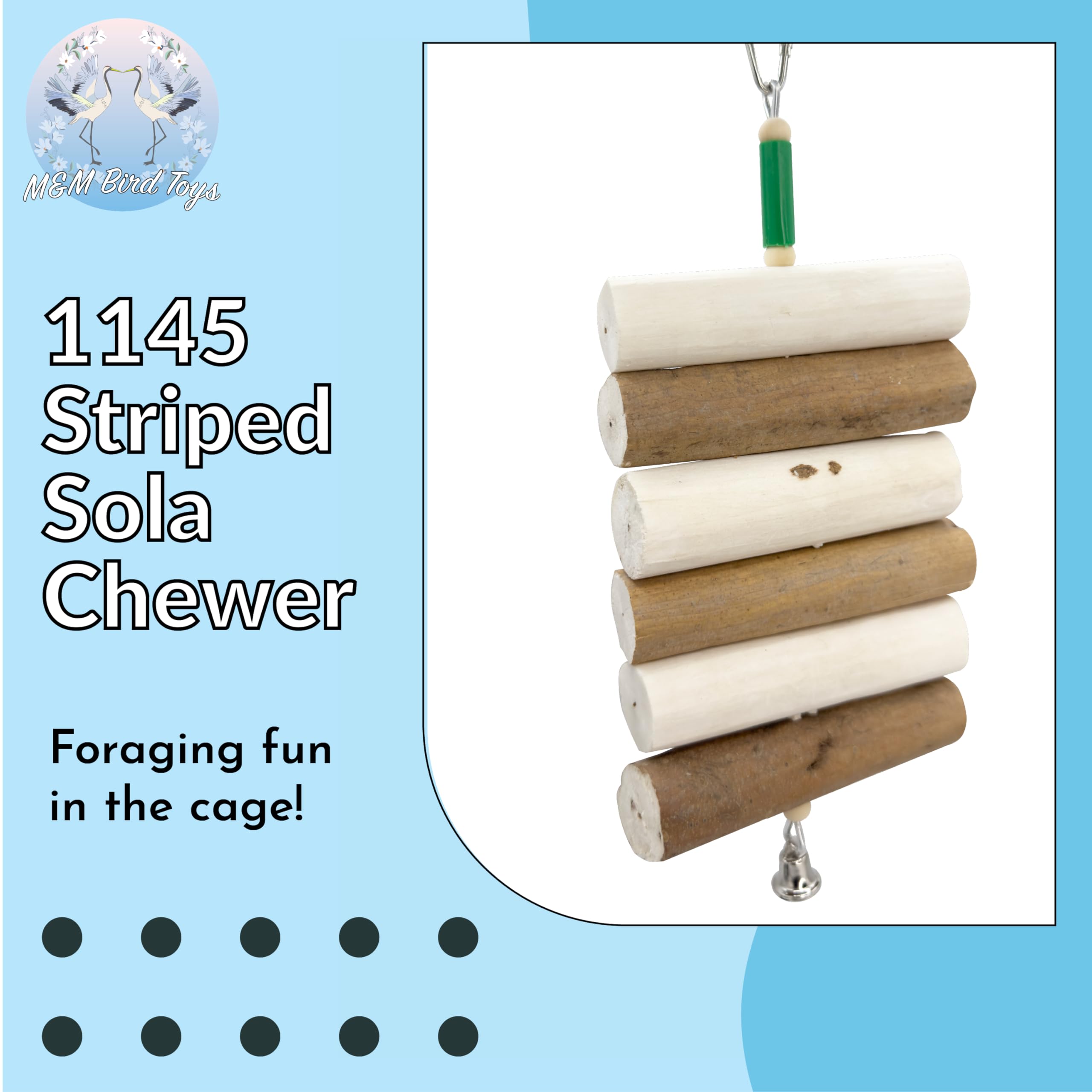 1145 Striped Sola Chewer - Handmade Chewable Bird Cage Toy, Natural Sola Wood Logs That Turn Around, Easy For Birds To Shred, Gr